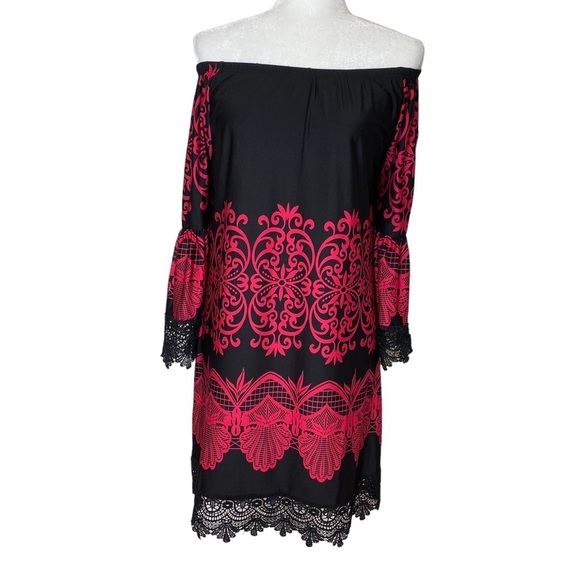 NWT White Mark Black and Fuchsia Lace Trimmed Shift‎ Dress Sz M - Picture 6 of 16